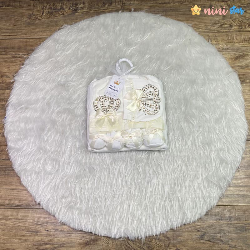 ست بیمارستانی نوزادی 7 تکه مدل تاج صورتی و طلایی دورو پنبه — تصویر ۲