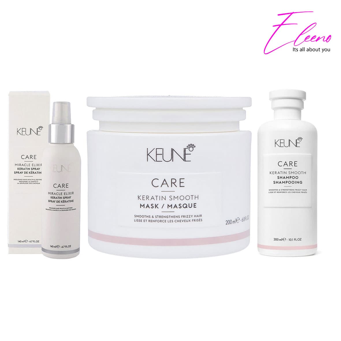 پک کراتین کئون ضد وز صاف و نرم کننده (شامپو، ماسک مو، اسپری) keune keratin