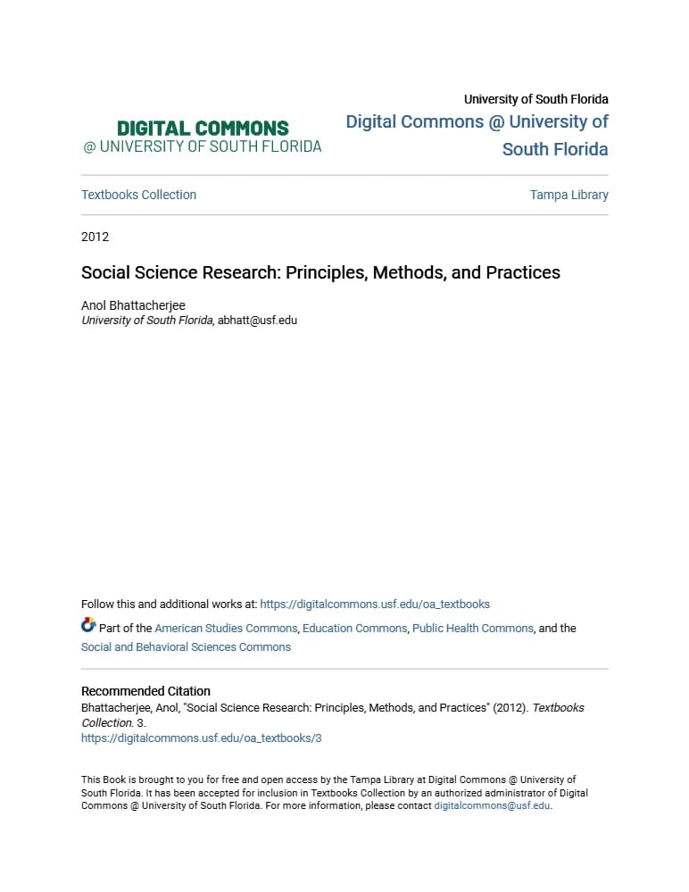 کتاب Social Science Research: Principles, Methods and Practices (پژوهش علوم اجتماعی: اصول، روش‌ها و کاربردها) نسخه انگلیسی PDF | آنول باتاچارجی
