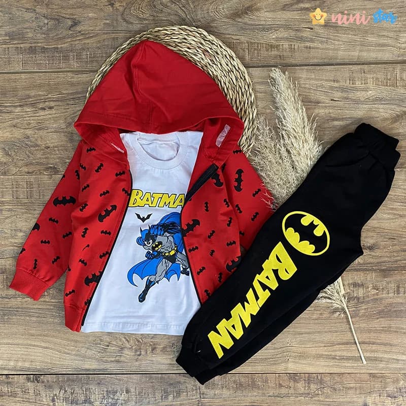 ست سه تکه سویشرت و تیشرت و شلوار BATMAN قرمز