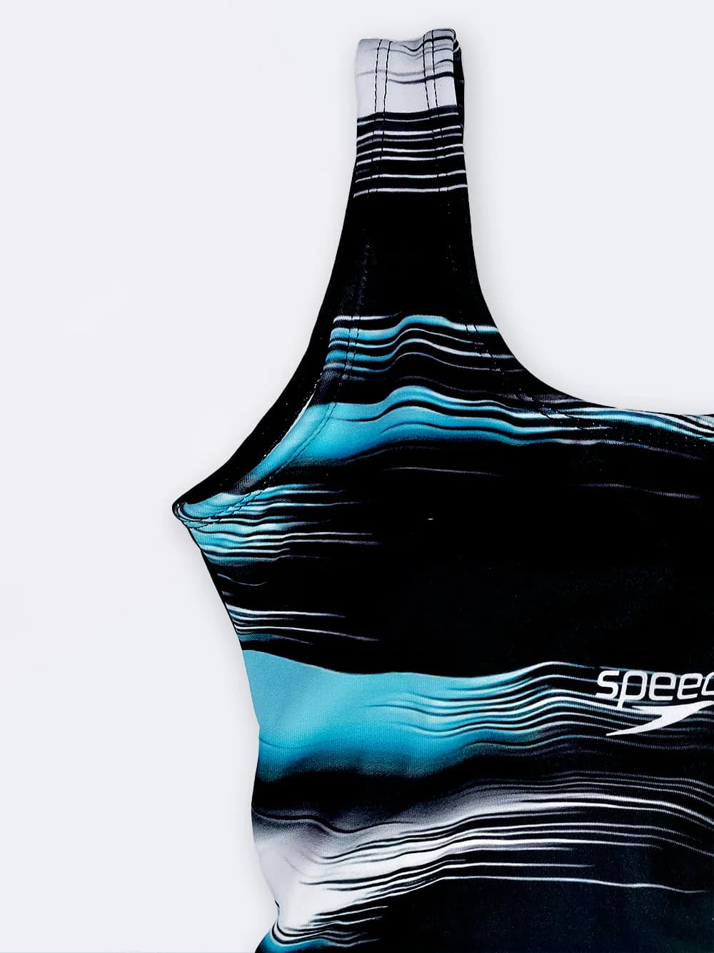 مایو نیمه پوشیده زنانه پادار و کاپدار برای استخر اسپیدو ( Speedo ) با خطوط فیروزه ای — تصویر ۵