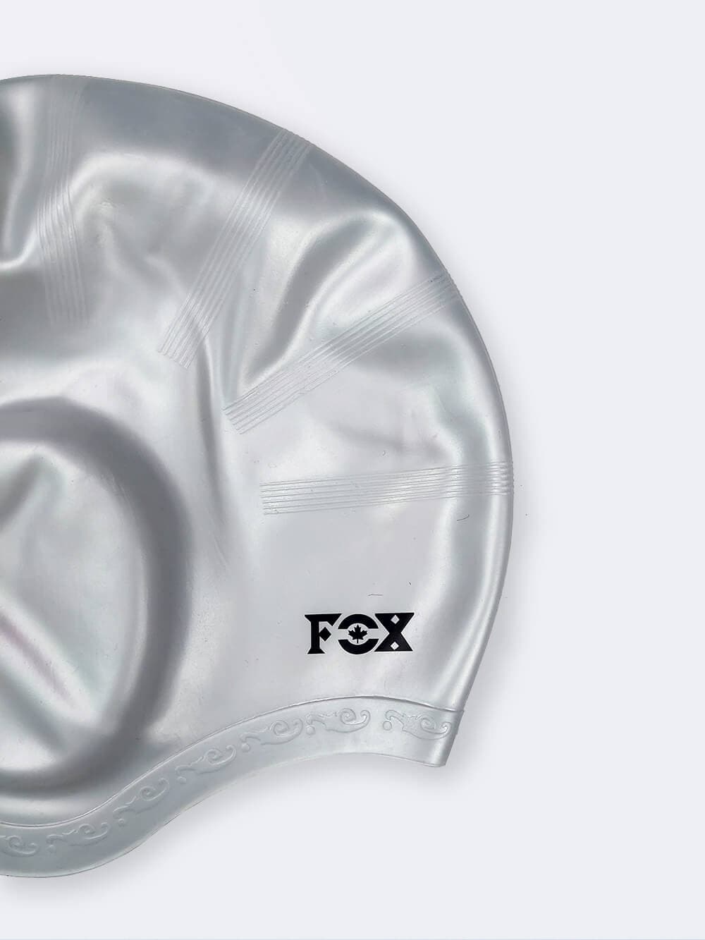 کلاه شنا گوشدار مناسب برای موهای بلند زنان فوکس ( Fox ) سیلیکونی طوسی و ضد آب — تصویر ۳