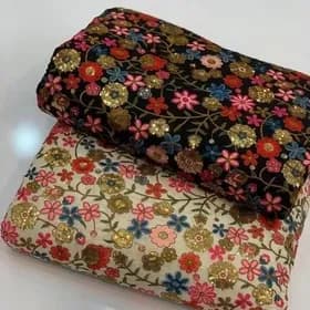 پارچه لینن گلدار طلاکوب در دو رنگ