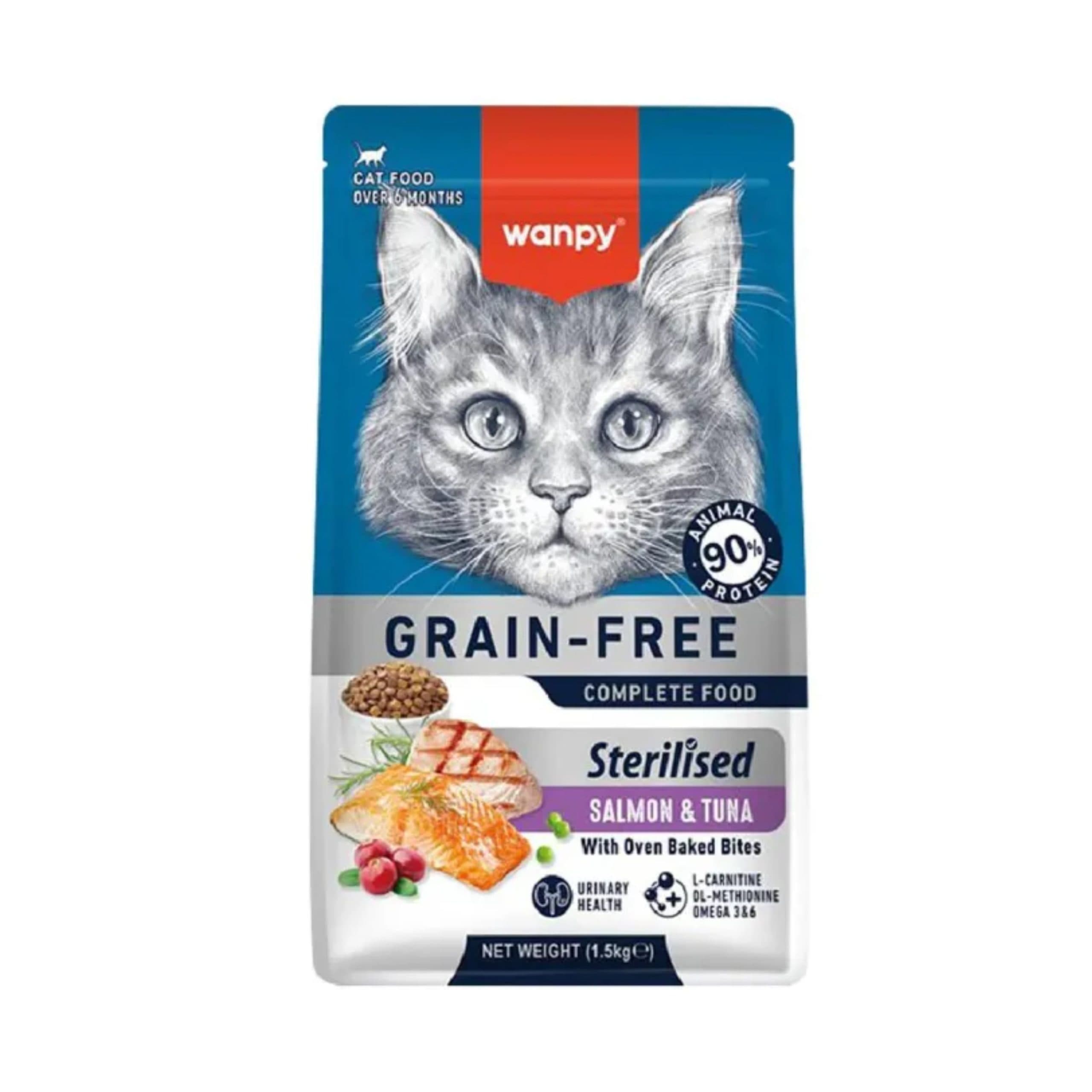 غذا خشک گربه عقیم | ونپی | مدل GRAIN FREE | طعم سالمون و تن | وزن 1.5 کیلوگرم
