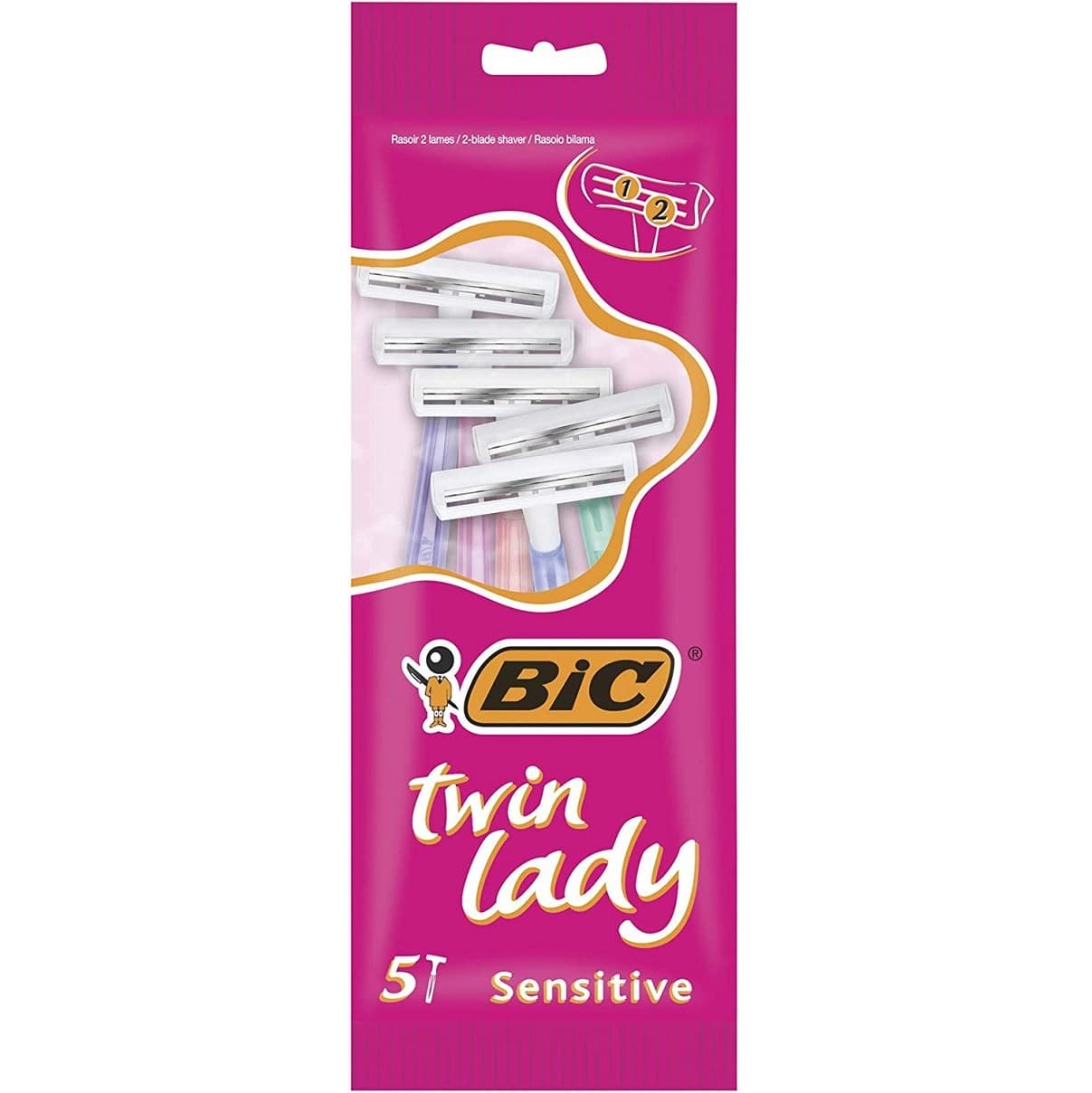 خودتراش بیک Bic مدل Twin Lady تیغ دو لبه مناسب بانوان بسته 5 عددی — تصویر ۳