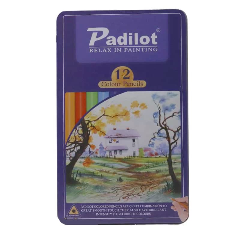 مداد رنگی 12 رنگ جعبه فلزی پادیلوت padilot