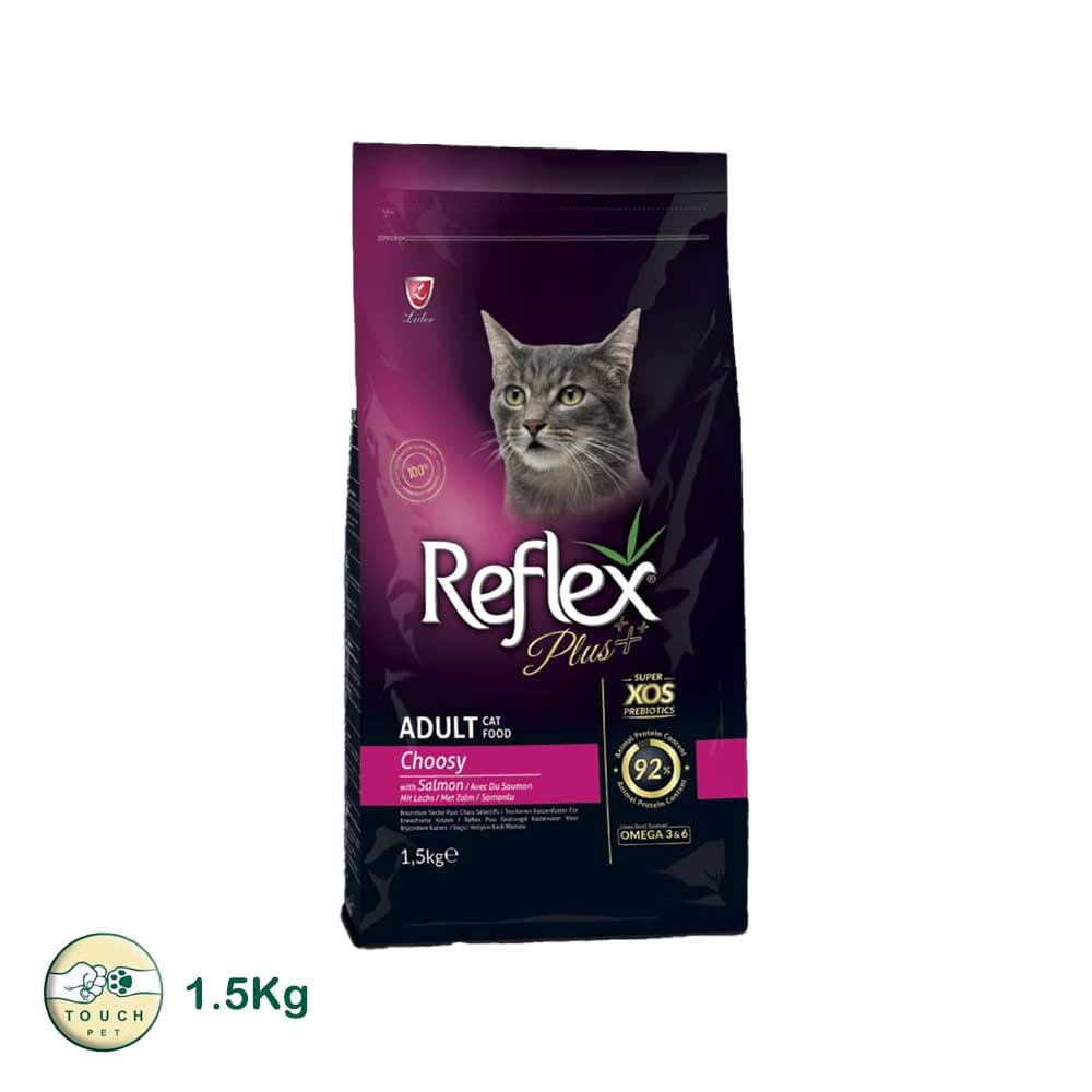 غذای خشک رفلکس پلاس بالغ چوسی طعم سالمون Reflex Plus Adult Cat Food Choosy Salmon Flavor وزن ۱.۵کیلو