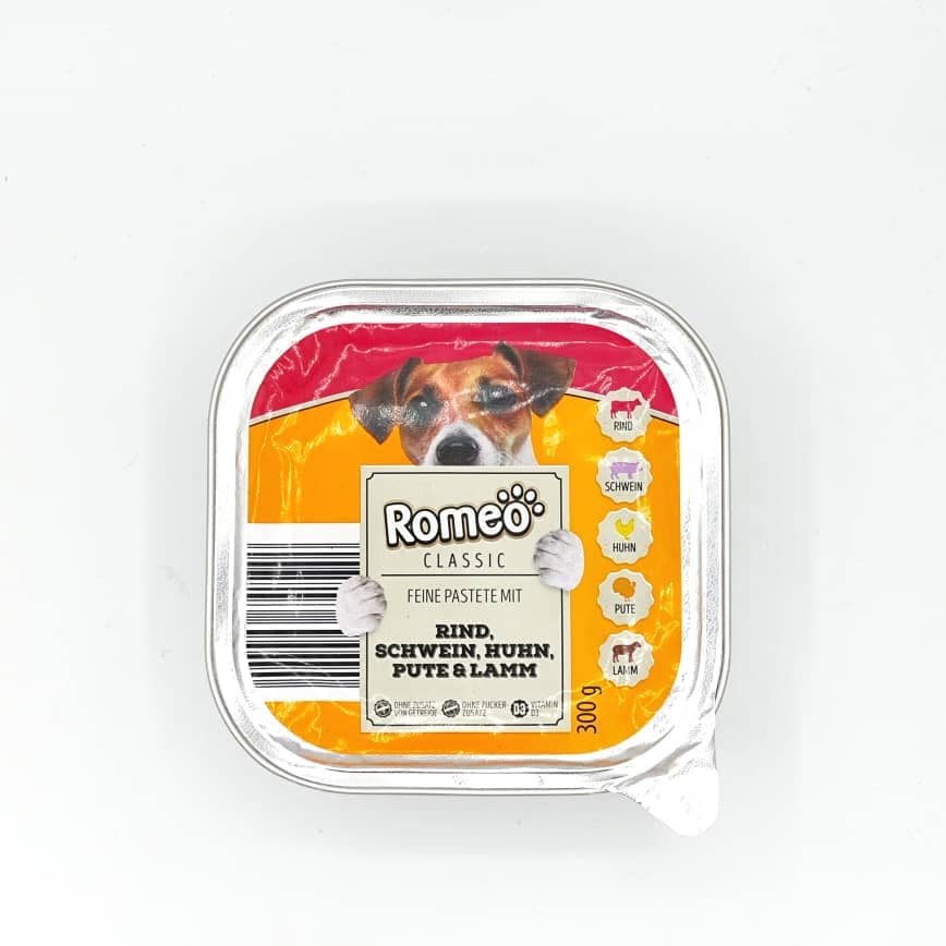 ووم سگ رومئو با طعم گوشت و ماکیان (گاو خوک مرغ بوقلمون بره) وزن ۳۰۰گرمWoom Romeo Dog Food Mixed Meat & Poultry