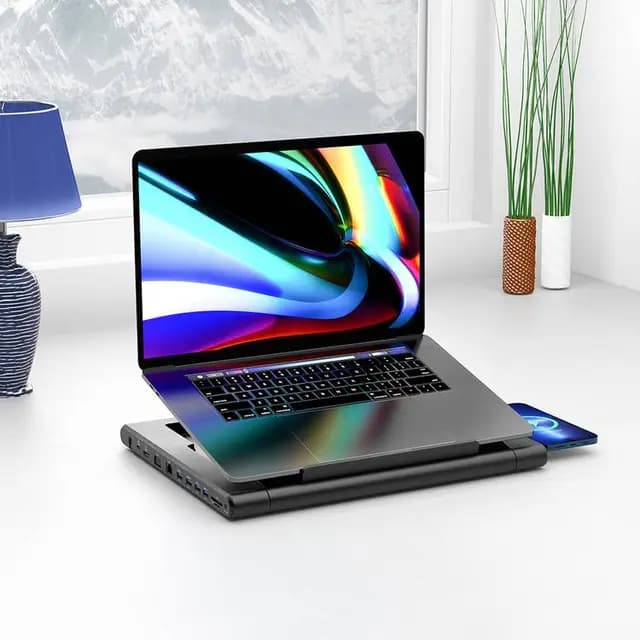 استند لپ تاپ پایه نگهدارنده لپ تاپ مدل هاب و شارژر وایرلس 10 واتی Hub(اورجینال اصلی ارسال فوری) — تصویر ۴