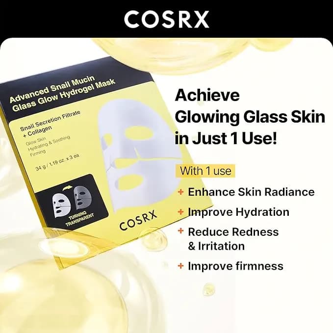 ماسک آبرسان حلزون و کلاژن کوزارکس | COSRX Glass Glow Hydrogel Mask 3 ea — تصویر ۳