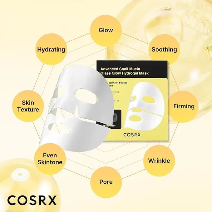 ماسک آبرسان حلزون و کلاژن کوزارکس | COSRX Glass Glow Hydrogel Mask 3 ea — تصویر ۲