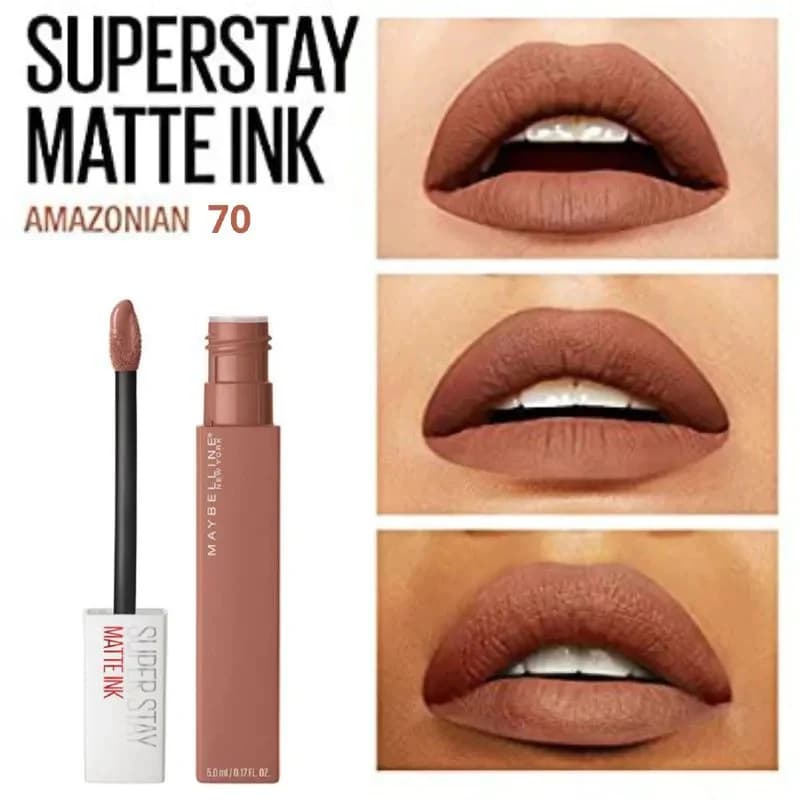 رژ لب مایع مات میبلین مدل سوپر استی رنگ Amazonian شماره 70| Maybelline SuperStay Matte Amazonian — تصویر ۳