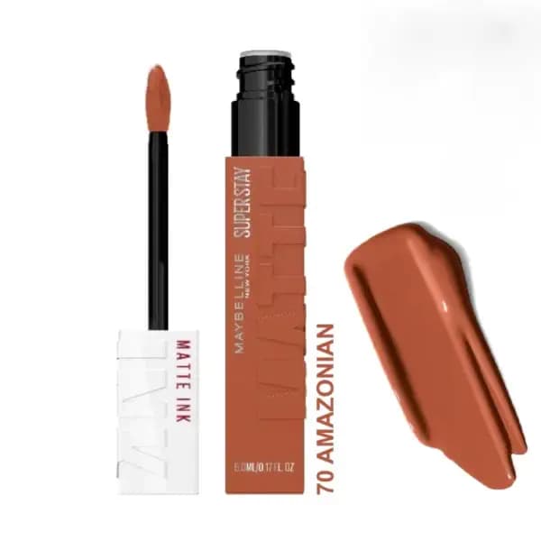 رژ لب مایع مات میبلین مدل سوپر استی رنگ Amazonian شماره 70| Maybelline SuperStay Matte Amazonian