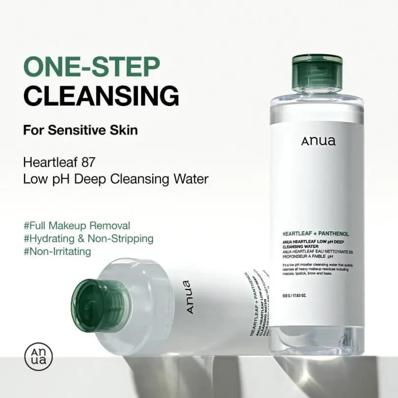 میسلار واتر هارتلیف و پانتنول آنوا پاک کننده عمقی پوست | Anua Heartleaf Low PH Deep Cleansing Water 500 gr — تصویر ۳