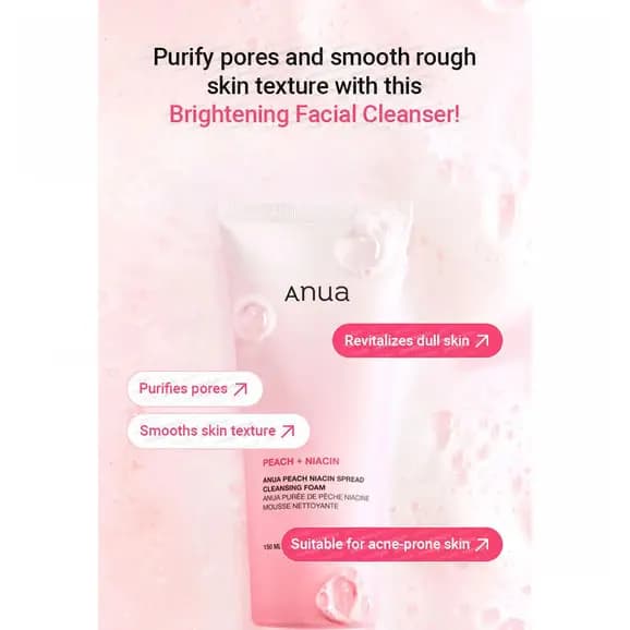 فوم پاک کننده هلو و نیاسین آنوا 150 میل | Anua Peach Niacin Spread Cleansing Foam — تصویر ۴