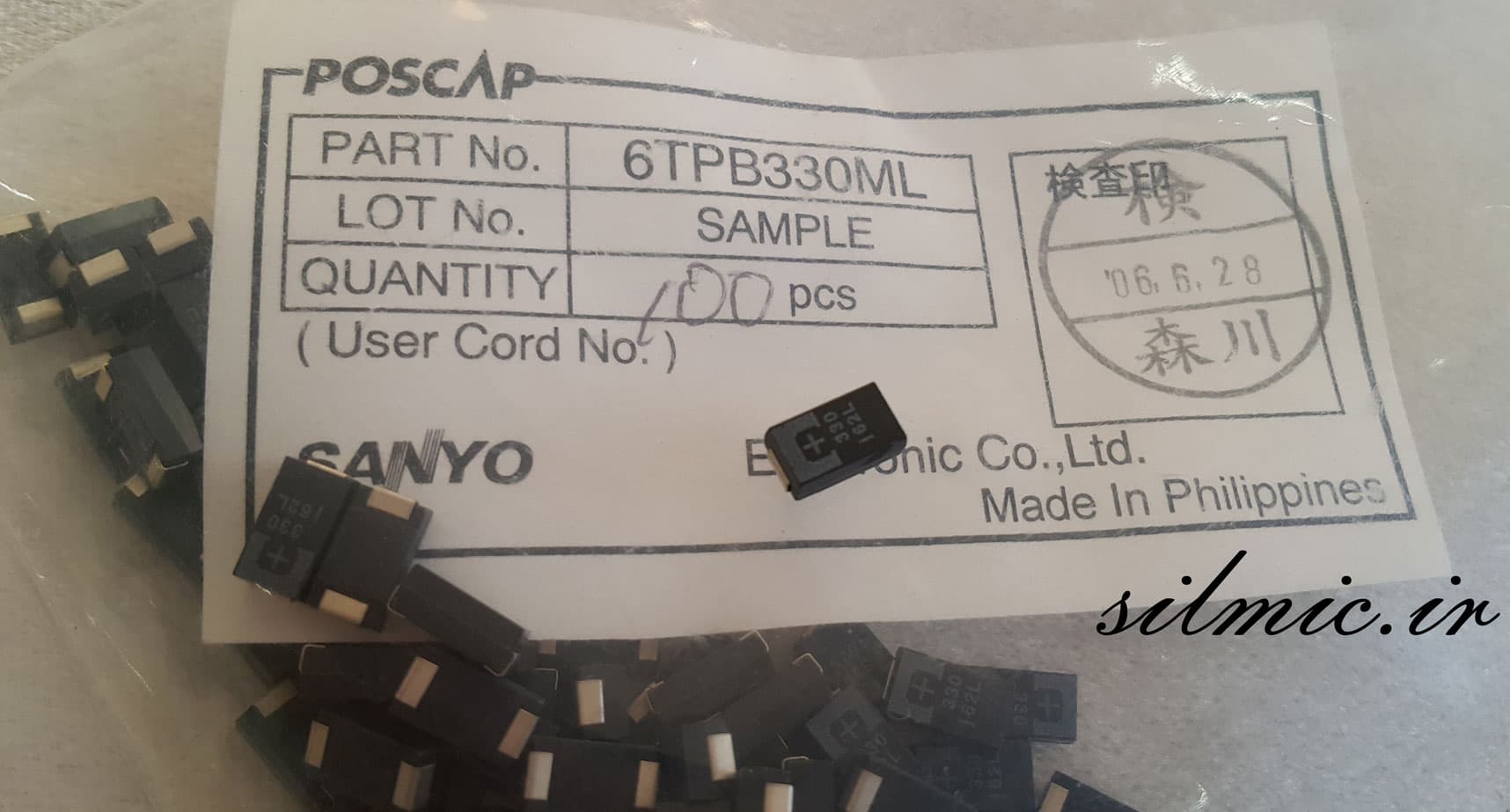 خازن تانتالیوم 330 میکرو فاراد 6.3 ولت SMD ساخت SANYO سری TPB استاندارد — تصویر ۴