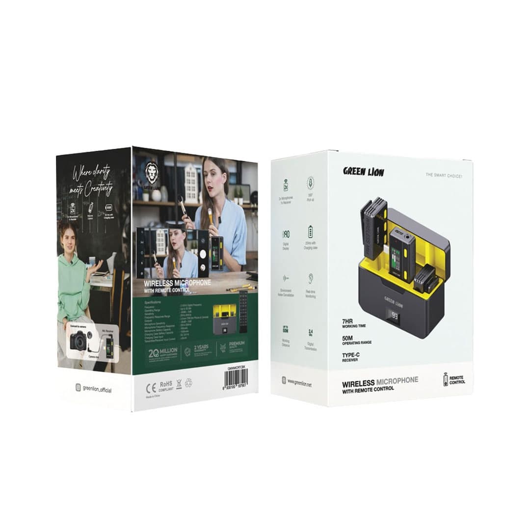 میکروفون بی‌سیم گرین لاین مدل GNWMICRTBK RemoteControl دو کاناله تایپ سی — تصویر ۳