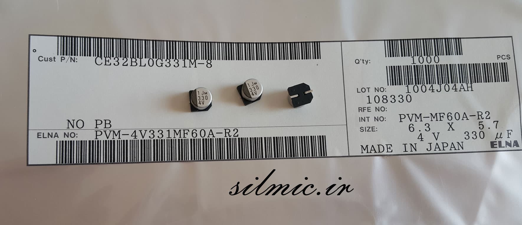 خازن smd پلیمری جامد 330 میکرو فاراد 4 ولت elna ژاپن Super low E.S.R — تصویر ۲