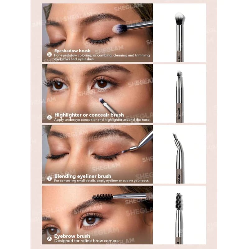 ست براش آرایشی شیگلم مدل GLAM FAM بسته 8 عددی — تصویر ۴