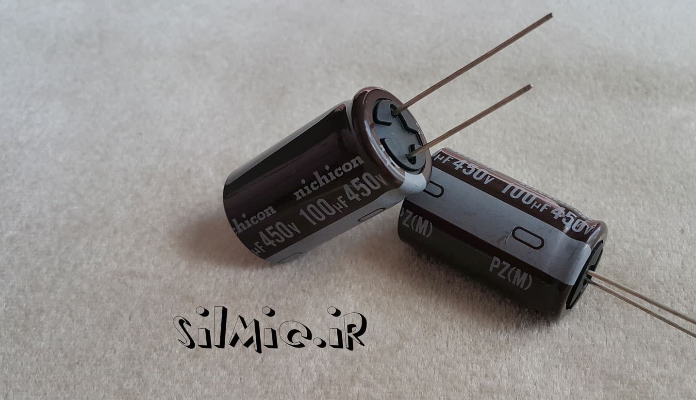 خازن 100 میکرو فاراد 450 ولت nichicon ژاپن سری pz های ریپل و مینیاتوری — تصویر ۲