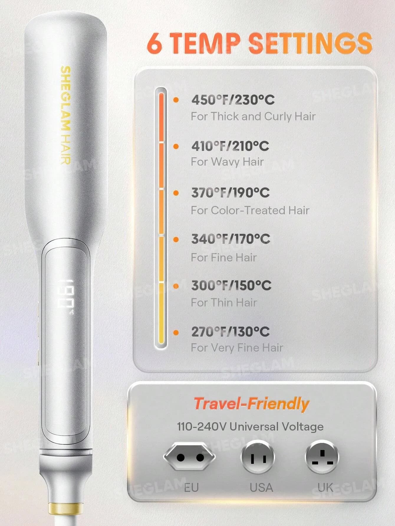 اتو مو صفحه پهن شیگلم مدل Sleek Chic Wide Glide Straightener سایز 38 میلی متر — تصویر ۴