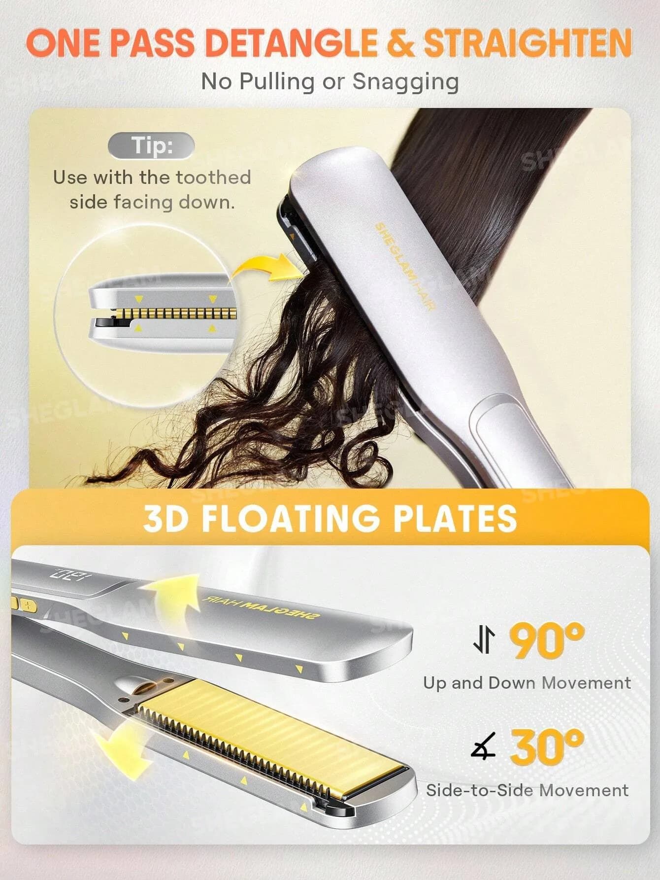اتو مو صفحه پهن شیگلم مدل Sleek Chic Wide Glide Straightener سایز 38 میلی متر — تصویر ۷
