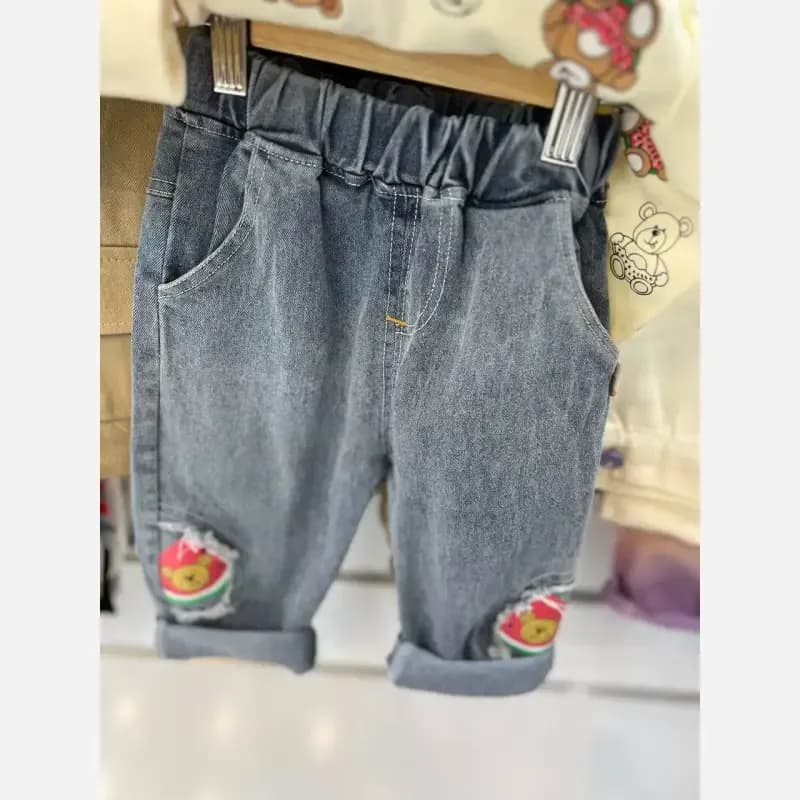 ست بلوز و شلوار تدی و شلوار مام استایل جین بچه گانه وارداتی بهاره و پاییزه — تصویر ۱۲