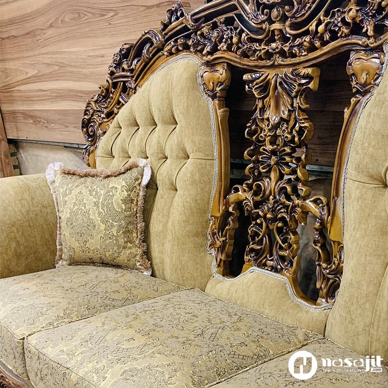 پارچه مبلی شانل سه گل جسیکا طلایی زیتونی 1560 — تصویر ۷