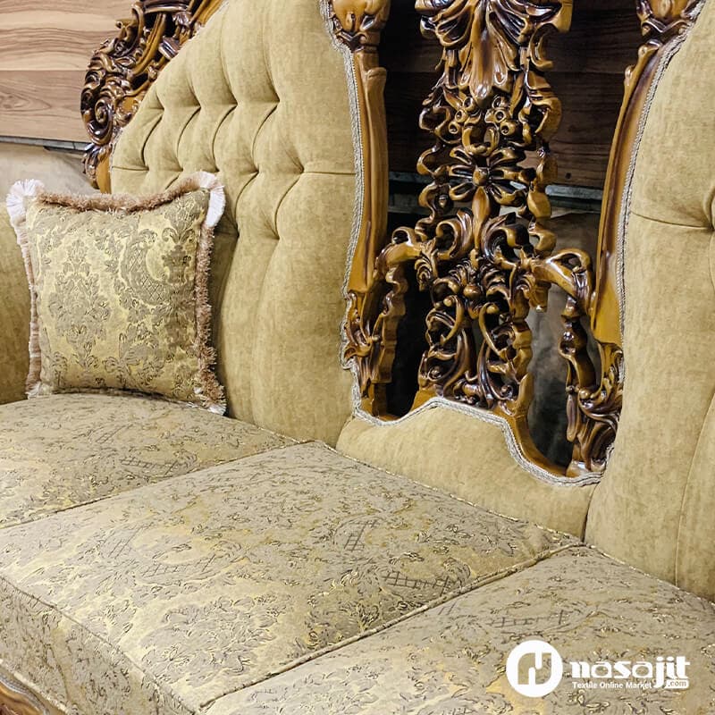 پارچه مبلی شانل سه گل جسیکا طلایی زیتونی 1560 — تصویر ۴