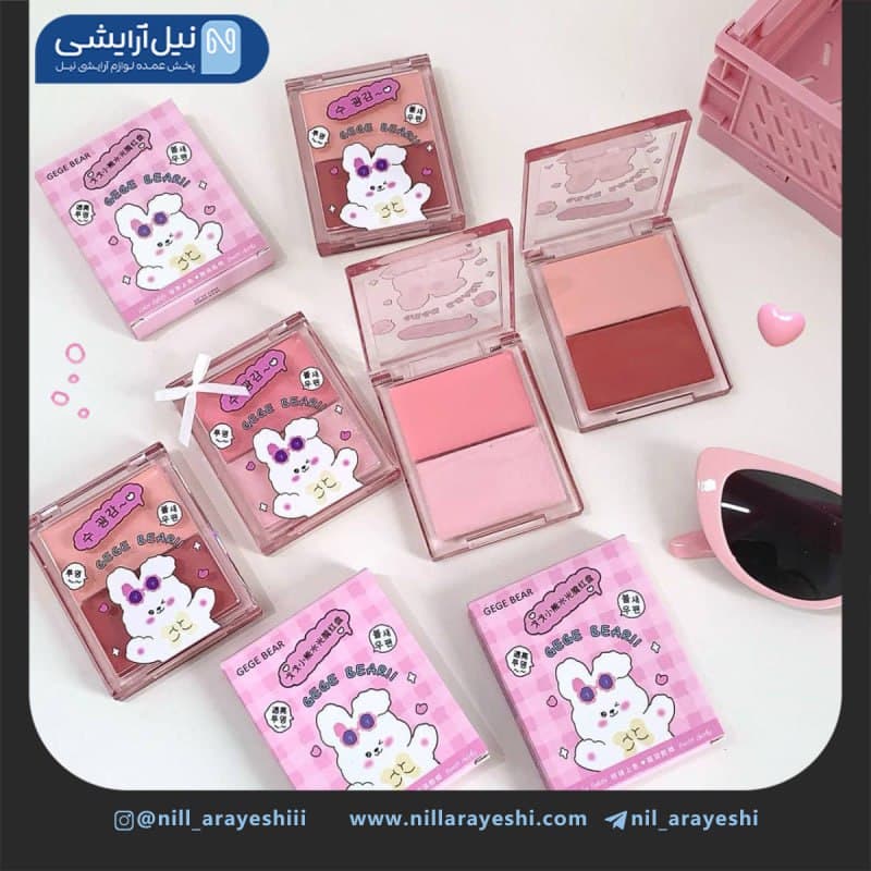 رژگونه و رژلب کرمی طرح خرگوشی دو رنگ گگ بیر کد Gx2061