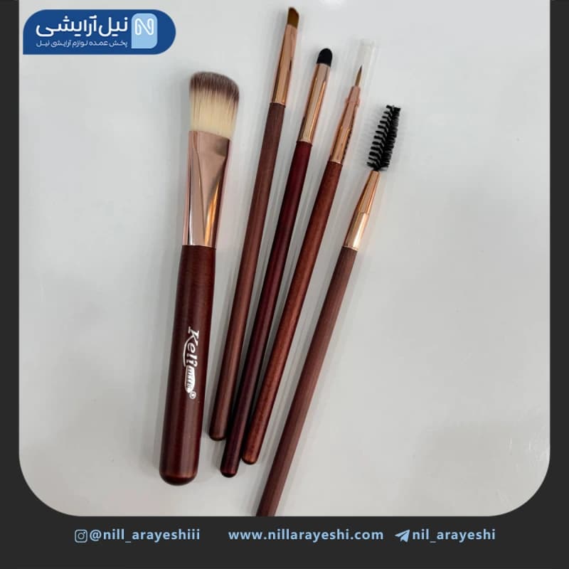 ست براش پنج تیکه دسته چوبی کلنز بیوتی کد 7838 — تصویر ۳