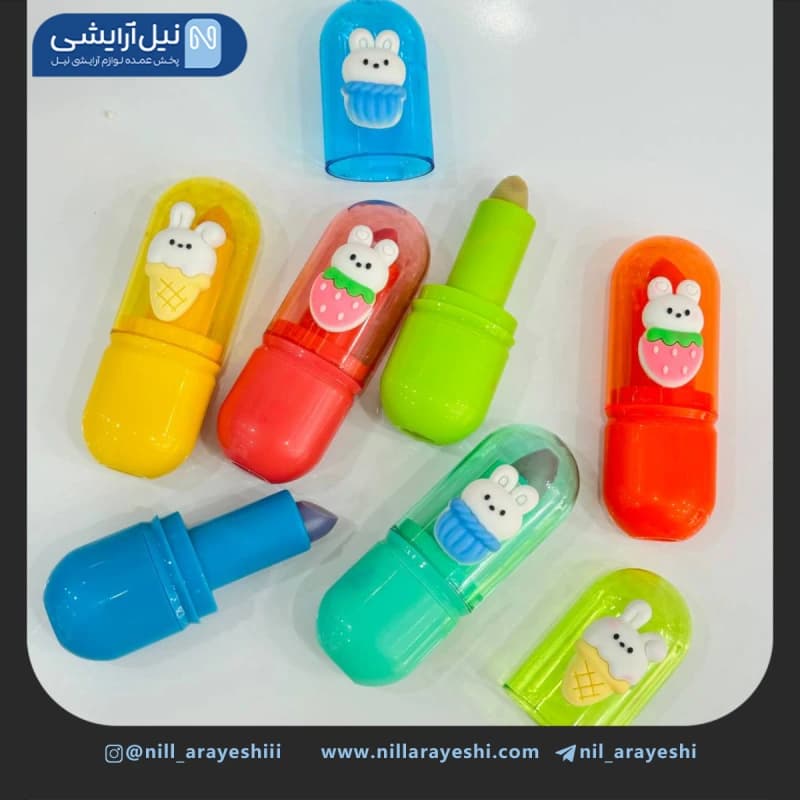 بالم لب حرارتی پوکه رنگی استیکر دار خرگوشی ریموکو کد R1340 — تصویر ۳