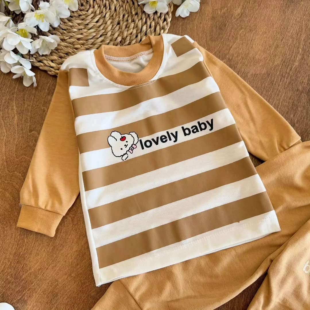 بلوز شلوار قهوه ای راه راه خرگوش lovely سایز ۴ تا ۶ کد ۵۶۵۷ — تصویر ۲
