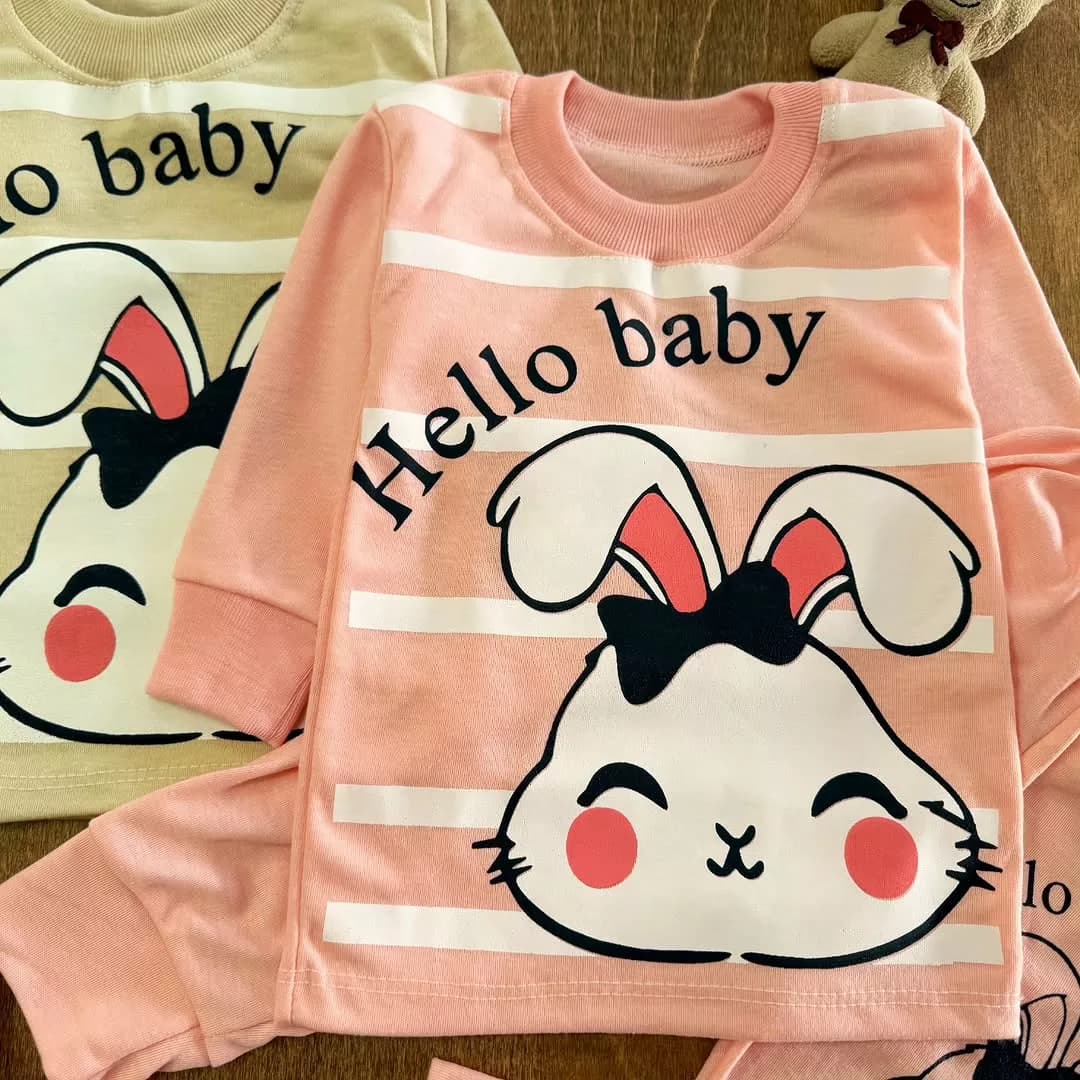بلوز شلوار راه راه خرگوش hello baby سایز ۴ تا ۶ کد ۵۱۷۸ — تصویر ۳