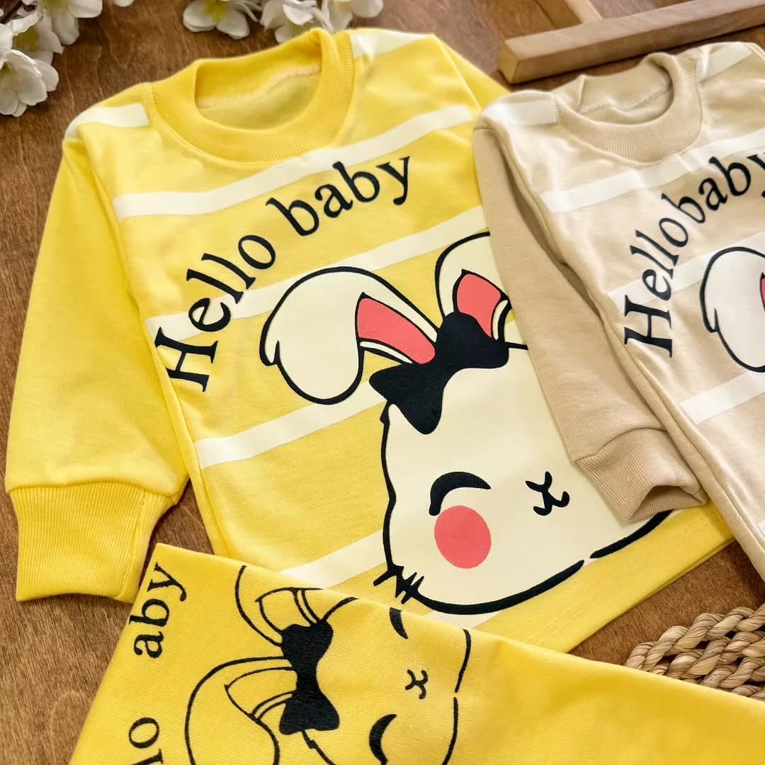 بلوز شلوار راه راه خرگوش hello baby سایز ۴ تا ۶ کد ۵۱۷۸ — تصویر ۲