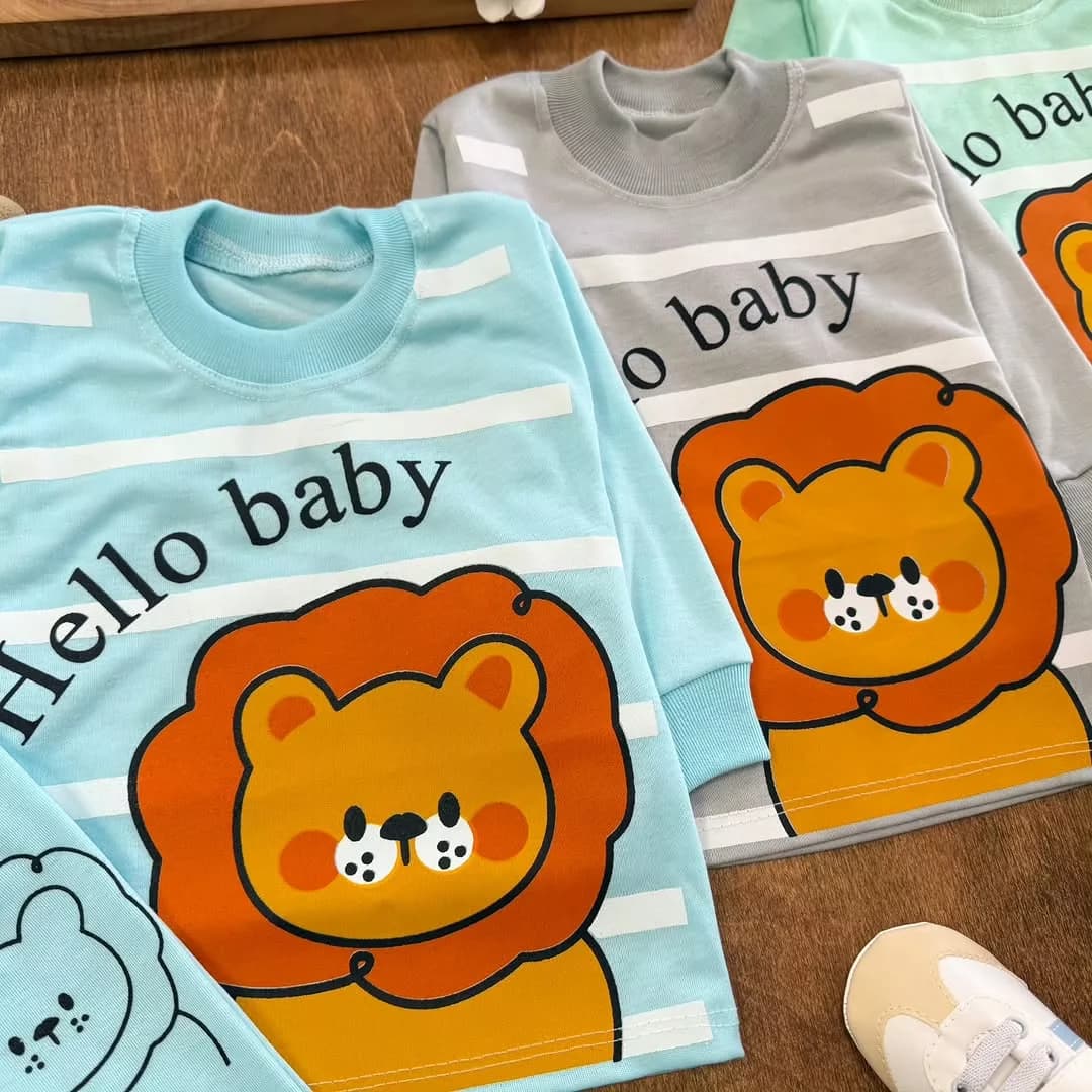 بلوز شلوار راه راه شیر hello baby سایز ۴ تا ۶ کد ۵۱۷۹ — تصویر ۲