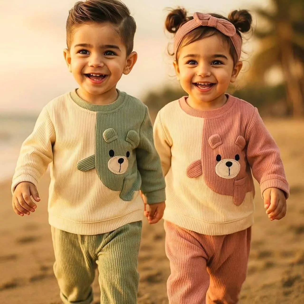 بلوز شلوار کبریتی خرس گوش دار پادار (nsp) کد ۵۰۴۲ — تصویر ۳