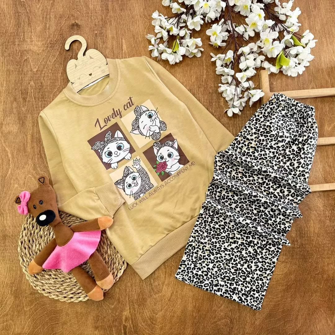 بلوز شلوار گربه پاپیونی پلنگی lovely cat سایز ۵۰ تا ۶۰ کد ۵۴۸۵