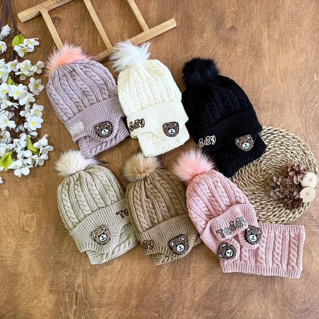 کلاه و شال گردنی مارپیچ خرس تدی Teddy کد ۵۴۷۲