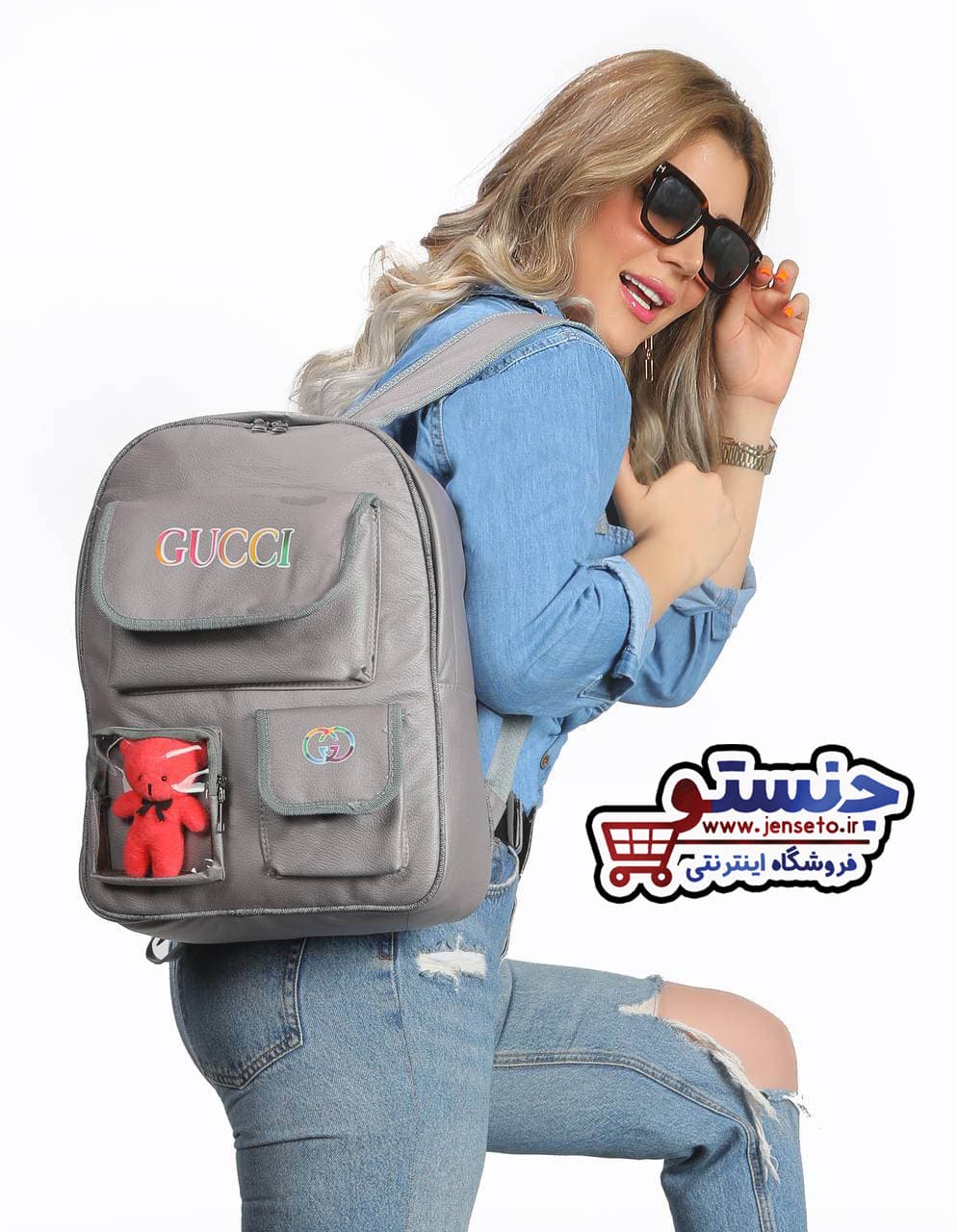 کوله پشتی دخترانه فانتزی دانشجویی gucci عروسک دار کد 6466 — تصویر ۲