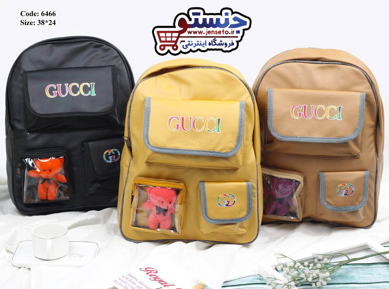 کوله پشتی دخترانه فانتزی دانشجویی gucci عروسک دار کد 6466 — تصویر ۳