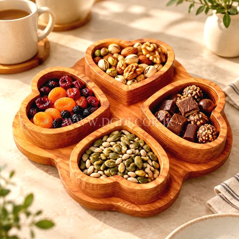 اردو خوری ۴ تکه طرح قلب | ظروف سرو چوبی لوکس و مینیمال