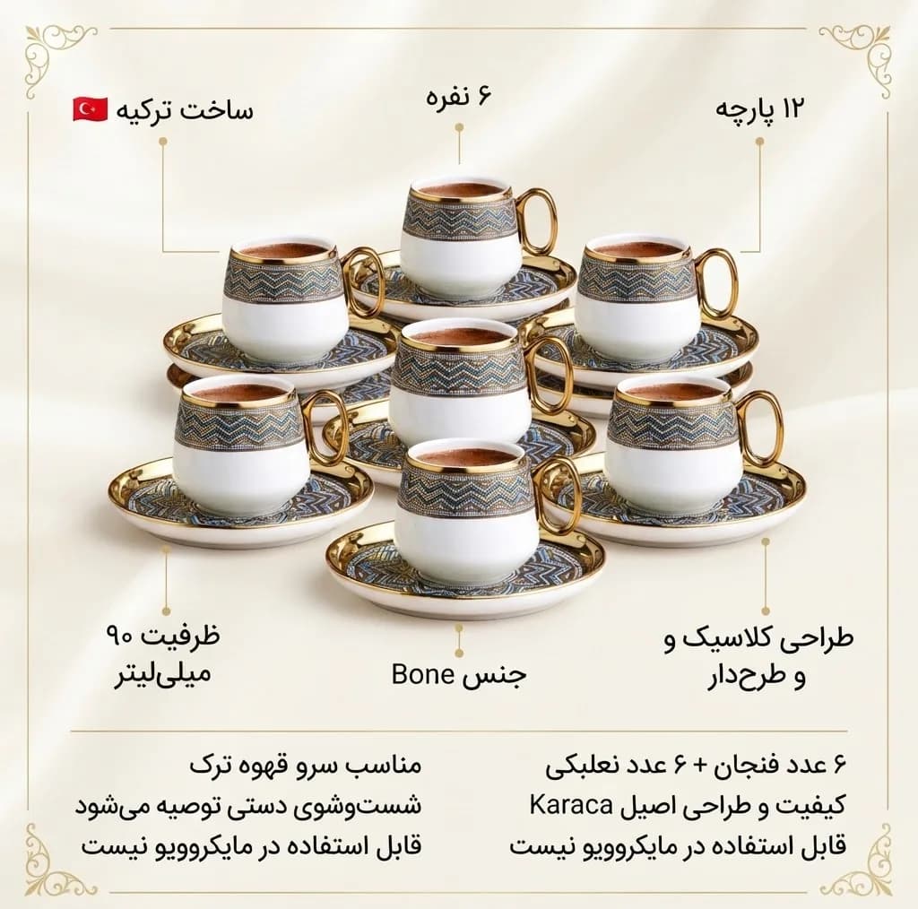 سرویس قهوه خوری 12 پارچه 6 نفره کاراجا مدل Suadiye — تصویر ۲