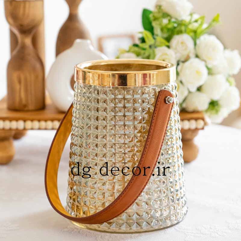 گلدان شیشه ای لوکس با بند چرم62617920019496263696200015