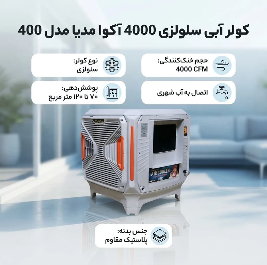 کولر آبی سلولزی 4000 آکوا مدیا مدل 400 — تصویر ۳