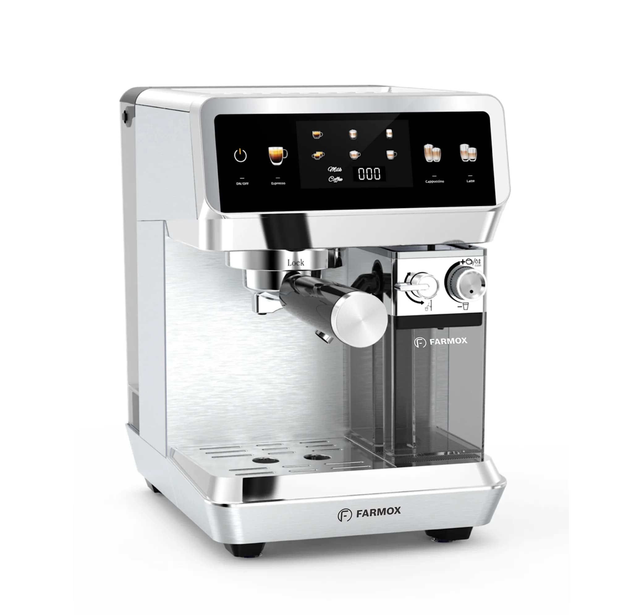 اسپرسوساز خانگی فارموکس مدل FX270 با مخزن آب 1500 میلی‌لیتر، فشار بخار 20 بار، صفحه‌نمایش لمسی و قابلیت تهیه اسپرسو، لاته و کاپوچینو تک و دبل — تصویر ۷