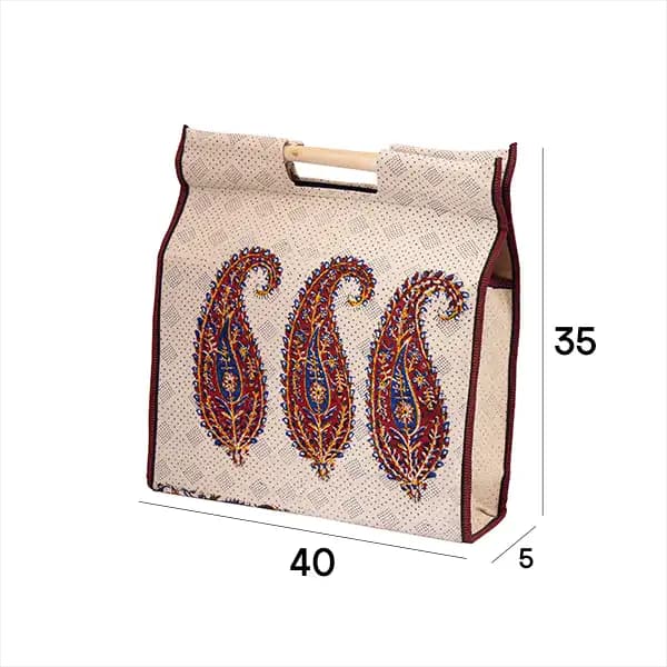 کیف 35*40 قلمکار دسته چوبی کد 02 — تصویر ۳