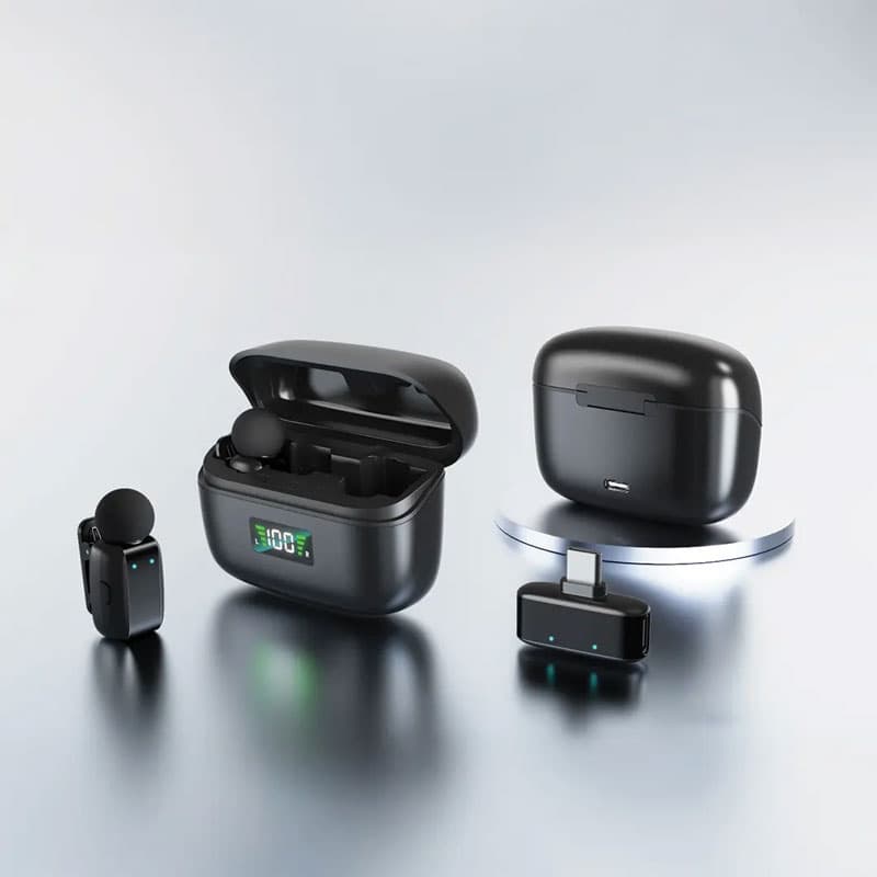 میکروفن یقه ای بیسیم شارژی 2عددی بهمراه کیس شارژ Green Lion Flex Mic Duo Type C ,Lightning 2 in1 — تصویر ۳