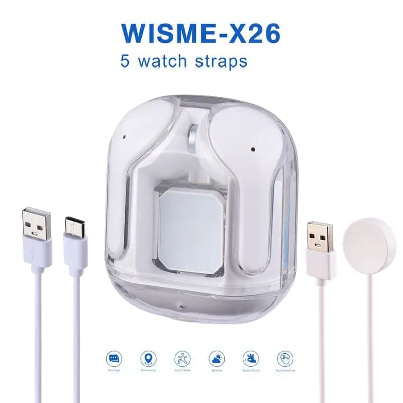 ساعت هوشمند و ایرپاد ویسمی WISME-X26 با 5 مدل بند و قابلیت اتصال به گوشی — تصویر ۲