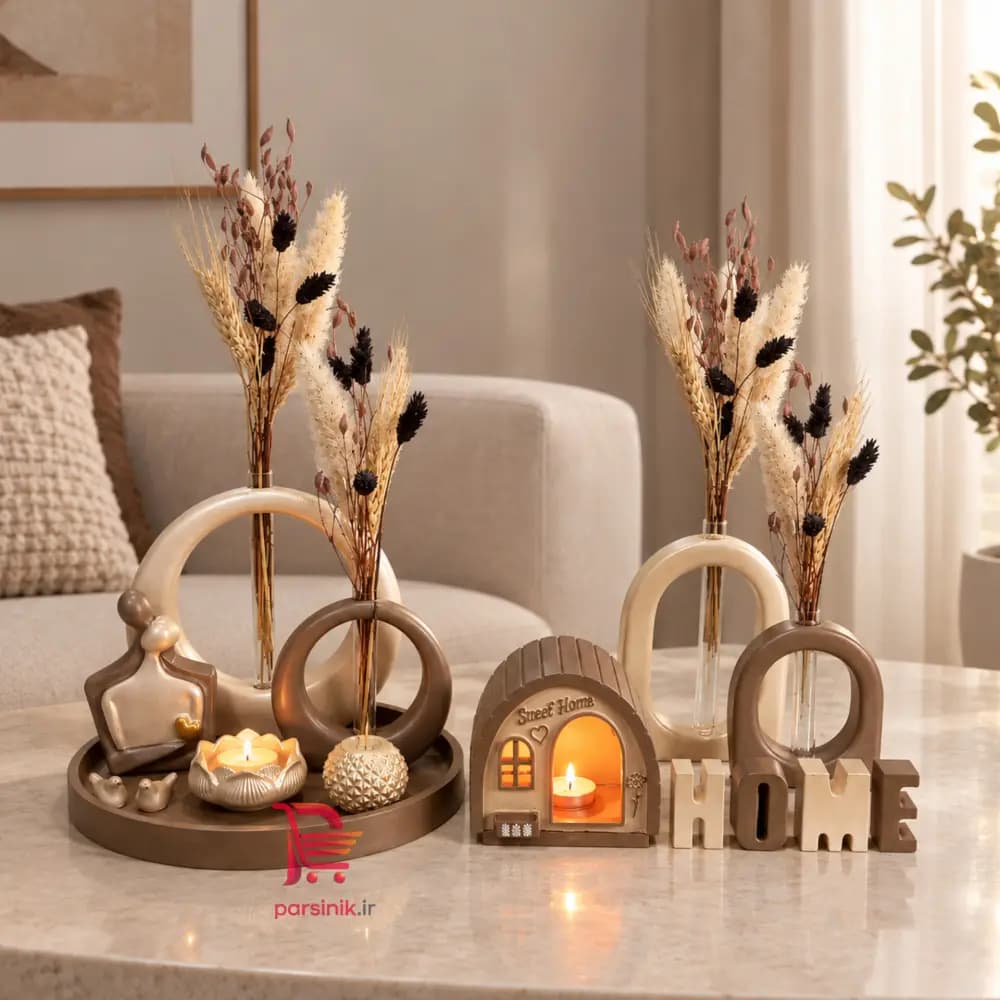 ست دکوری سنگ مصنوعی کلبه ی عشق کرم قهوه ای
